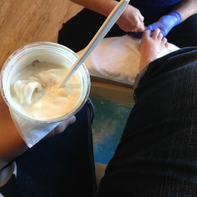 Pedicure and milkshake