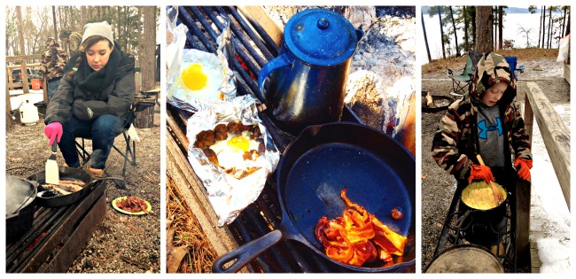 Cooking outside of the yurt at lake DeGray State Park