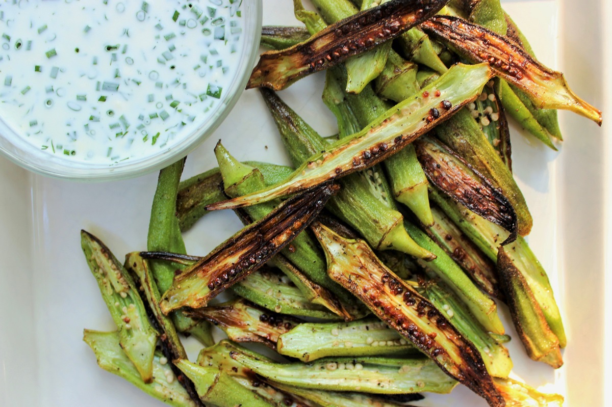 Roasted Okra with Buttermilk Herb Dipping Sauce Only In Arkansas